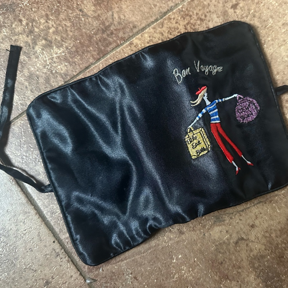 Jewelry travel roll case Bon Voyage black silk